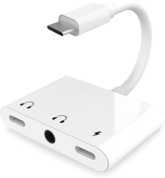 USB C Headphone Jack Trrs Adapter, 3 in 1 Type C Splitter to Dual USB C and 3.5mm Aux Port, Support Audio Fast Charging Phone Call Volume Control, Compatible for Samsung, Google Pixel, HTC, Huawei etc