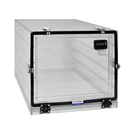 Portable Desiccator Cabinet Clear Static Dissipative PVC, 16Wx16Dx16H in. with Gas Ports & Shelf.