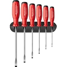 PB Swiss Tools Slotted Screwdriver Set PB 38240.CBB | 100% Swiss Made | 6-Piece SwissGrip Evo Screwdriver Set, Flat Size 1-6, Including Practical Wall Mount