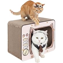 Cardboard Cat House with Scratch Pads, Durable 2-Story Corrugated Cat Scratcher Playhouse with Windows, Large Hideout for Indoor Cats & Small Pets, Easy Assembly, 15.5" L 8.46" W 12.4" H