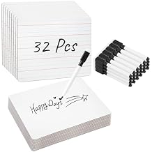 32 Pcs Dry Erase Boards, 8.3x11.2 Double-Sided Whiteboards with Lines & Markers, Mini Handheld White Boards for Writing, Painting, Drawing
