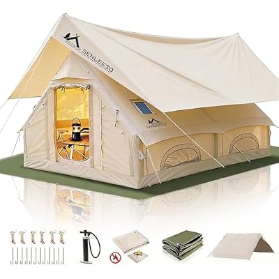 Inflatable Camping Tents 46810 Person, Large Inflatable Hot Tent with Stove Jack, 4 Season Blow up Tent with Waterproof CanopyGround Tarp, Anti-Moisture Matress for Camping Outdoors