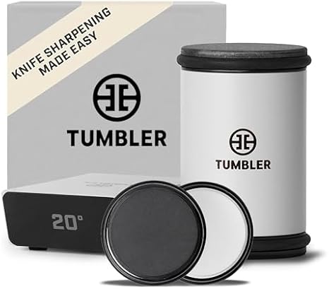 TUMBLER Pro Rolling Knife Sharpener Bundle with Pro Whetstones, Removable Disc System, 3000 & 6000 Grit Corundum Whetstone Discs, Diamond & Ceramic Sharpening Discs, Grey