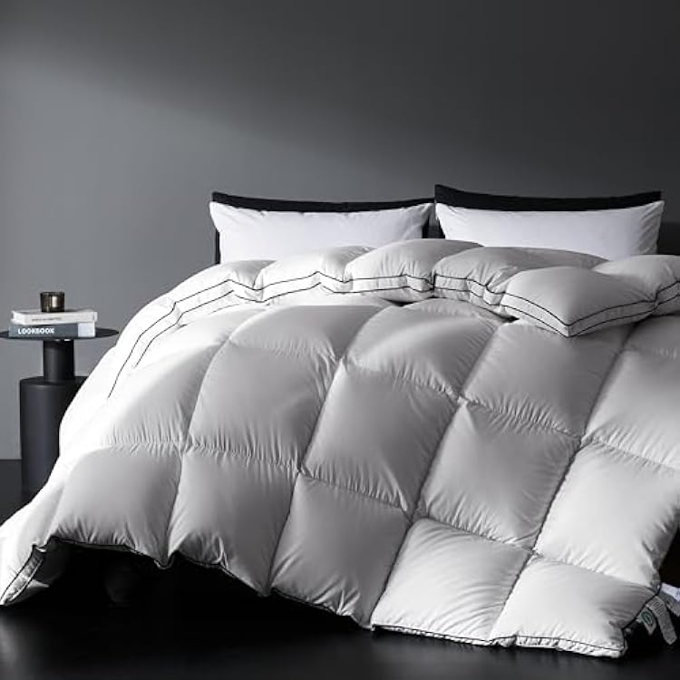 850 Fill Power Hungarian Goose Feather Down Duvet Queen Size,Soft 100% Organic Cotton Fabric,Luxurious All Season Duvet Insert,Fluffy Medium Warmth Down Comforter,50 ozWhite,90x90 Inches