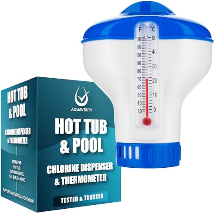 Hot Tub Chlorine Dispenser with Built-in Thermometer Floating Pool Accessories Chlorine Dispenser for Hot Tubs, Pools, and Spas Adjustable Flow Control, Durable Design