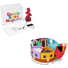 Gamenote 6 Pack Magnetic Small White Board Set & Rotating Art Supplies Organizer