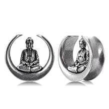ERKUOO 2PCS Buddha Saddle Ear Gauges Bat Tunnels Opening Ear Plugs Expander Earrings Stretcher Fashion Body Piercing Jewelry