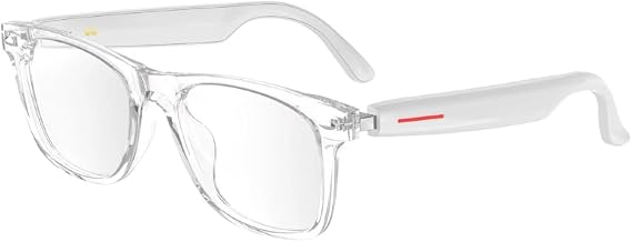 Bluetooth Sunglasses, Smart Bluetooth Glasses for Women,Voice Control,Open Ear Style, Listen Music and Calls (Clear Lens with White Frame)