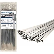 Kable Kontrol Metal Zip Ties 27 Inch 50 Pcs, 485 Lbs Tensile Strength, Self-locking Multi-Purpose 304 Stainless Steel Heavy Duty Cable Ties Ideal for Exhaust Wrap, Outdoor and Indoor Use