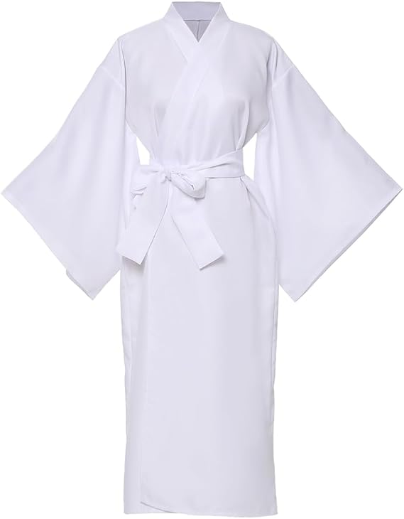 FAD-4U Women's White Robe for Waterfall Ritual White Robe Ritual Robe Monastic Robe Temple Use Washable Lightweight Quick Dry for Training Practice Plus Size