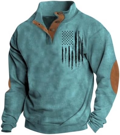 Mens Corduroy Casual Button Up Pullover Mock Neck Long Sleeve Sweaters Casual Sweatshirts