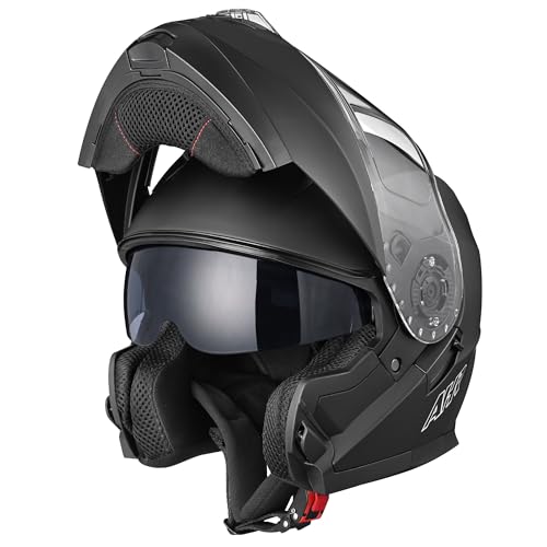 AHR Motorcycle Helmet Dual Visor Modular Flip up Full Face Helmet DOT Approved - AHR Helmet Run-M1 & M3 for Adult Motorbike Street Bike Moped Racing