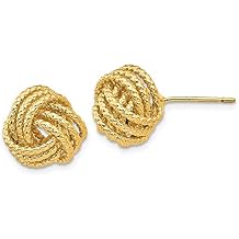 14k Yellow Gold Textured Polished and Twisted Love Knot Post Earrings 12x12mm Wide Stud Earring for Women