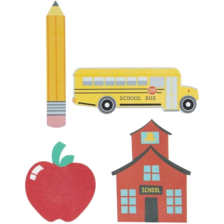 Craft Supply School Painted Wood Cutout Shapes - 4 Mini Pieces - Schoolhouse, Apple, Pencil, School Bus 1518851