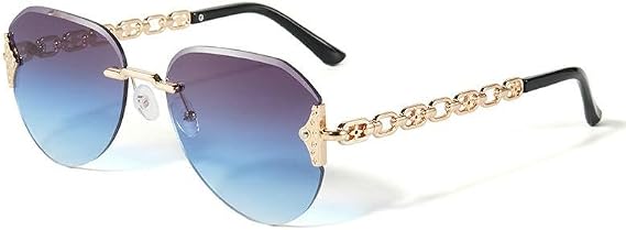 Sunglasses Frameless, Angled, Luxury Women'S Sunglasses With Metal Chain Temples And Uv Protection