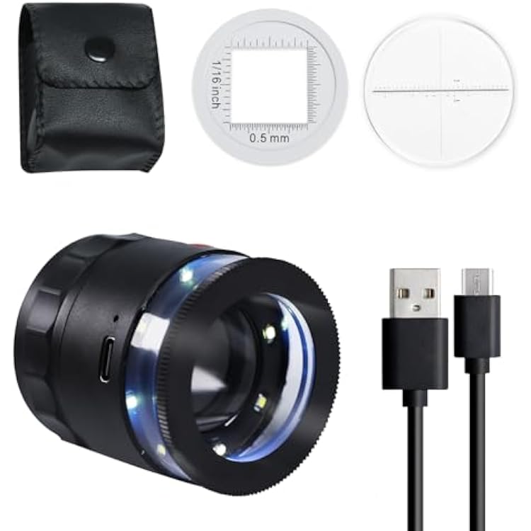 Loupe Magnifier 10x Rechargeable Jewelers Magnifying Glass with LED Light and Scale, Adjustable Focal Length Magnifier Jewelry Loupe for Gems, Coins