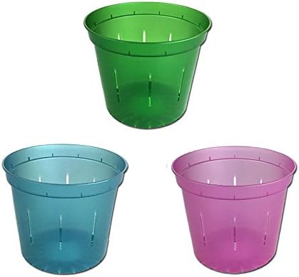 4" Slotted Clear Orchid Pots - 3 Pack (Green Emerald, Blue Sapphire, and Rose Quartz)