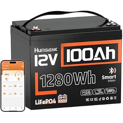 HumsiENK 12V 100Ah LiFePO4 Lithium Battery with Bluetooth Group 24, 15000 Deep Cycles Battery, Built-in 100A BMS & Low-Temp Protection, Max. 1280 Energy for RVBoatOff-GridHome Backup