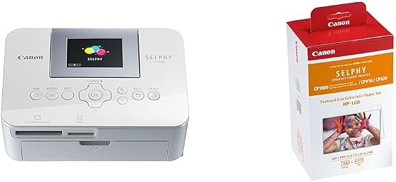 Canon Selphy CP1000 Photo Printer & Paper for SELPHY CP1500 - RP-108 Genuine Ink + Paper Set (100 x 148mm) 108 Sheets, also compatible with CP1300, CP1200