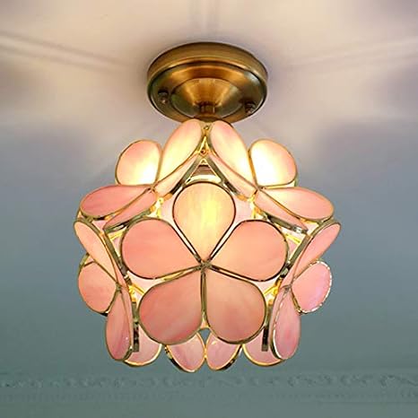 LITFAD 1 Light Floral Flush Mount Ceiling Light Creative Glass Ceiling Lamp Art Deco LED Chandelier Pendant Light for Hallway Balcony Bedroom Dining Room Hotel - Pink