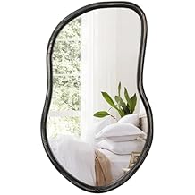 Asymmetrical Wall Mirror Rustic Brown Farmhouse Irregular Mirrors Wood Framed Mirror for Wall Wall Mirrors Decorative Hanging Mirrors for Wall Living Room Bedroom Entryway