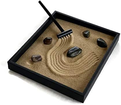 Mini Zen Garden Black Handmade Kit Indoor Miniature Sand Garden Relaxation Gift