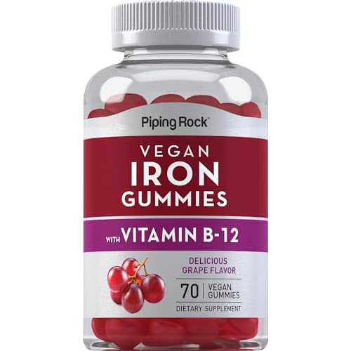 Piping Rock Vegan Iron Gummies | 70 Count | Delicious Grape Flavor | Supplement with B Complex Vitamins | Non-GMO, Gluten Free