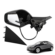 Driver Side Heated Mirror Assembly Fit for Model Y 2020 2021 2022 2023 2024 Replace 1594111-00-C 159411100C, Left Exterior Rearview Mirror with Memory and Electric Folding, 13Pin Black