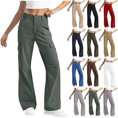 Cargo Pants for Women High Waisted Wide Leg Hiking Pant Casual Stretchy Lightweight Trousers Multi Pockets Outdoor