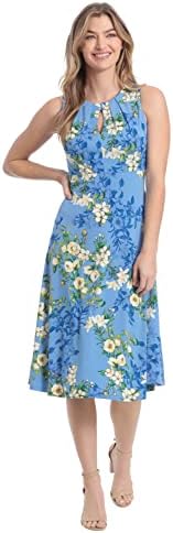 London Times Womens Dresses Sleeveless Fit and Flare Dress with Pleat Tucks and Keyhole Detail at Neck
