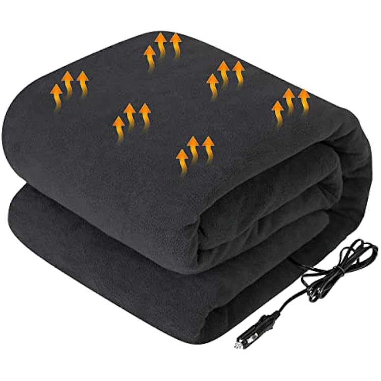 Westinghouse Heated Car Blanket with 3 Heating Levels, 4 Hours Auto Off, 12 Volt Electric Blanket for Car, Truck, SUV, RV, Machine Washable, 59 x 43,Charcoal,Upgrade Model