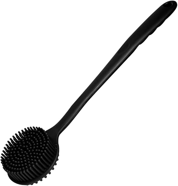 Silicone Back Scrubber for Shower Body Brush with Long Handle Double Sided Bath Exfoliating Massage Brushes Men Women (Black)