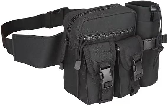 FAMI Tactical Waist Pack Pouch With Water Bottle Pocket Holder Waterproof Molle Fanny Hip Belt Bag-Black