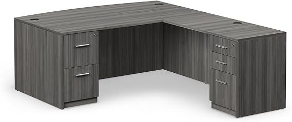 NBF Desk Bowfront Reversible L-Shaped Workstation with Storage, 71" W, Gray