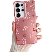 ZTOFERA for Samsung Galaxy S25 Ultra 5G Case,Cute Pink Ribbon Bow Tie Aesthetic Phone Case,Trendy Slim Hard IMD Shockproof Protective Bumper Phone Cover for Women Girls,Cherry
