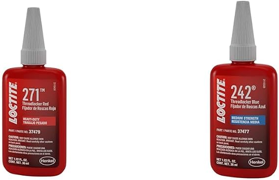 Loctite 271 & 242 Threadlockers for Automotive: High-Strength & Medium-Strength Anaerobic Adhesives, Heavy-Duty & All Purpose Applications, Works on All Metals, Red & Blue, 36 ml Bottles