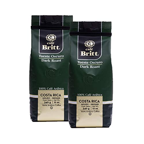 Cafe Britt - Costa Rican Dark Roast Coffee 12 oz. 2-Pack - Ground, Arabica Coffee, Kosher, Gluten Free, 100% Gourmet & Dark Roast