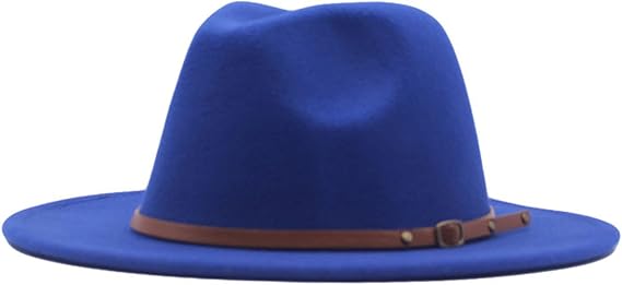 YOLAI Wide Brim Fedora Hats for Women Men Classic Felt Panama Hat Men's Two Tone Dress Hat with Belt (Blue, One Size)