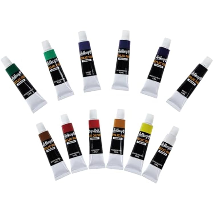 Artkey Acrylic Paint Set - 12 Vibrant Colors 12 ml0.4 oz Tubes, Rich & Professional Grade Pigments, Acrylic Paints for Canvas Wood Rock Clay Fabric Ceramics Art Crafts Painting - Art Supplies