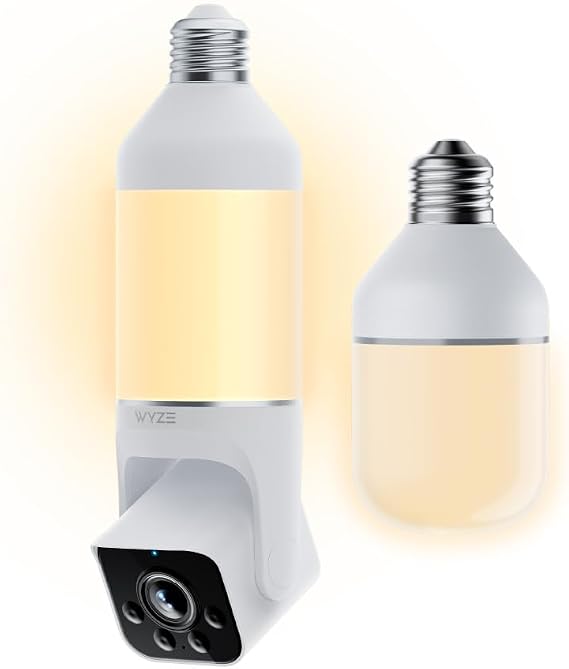 Bundle of WYZE Bulb Cam Security Camera and Accessory, 2K HD Security Cameras Wireless Outdoor Indoor, Dimmable 800 Lumens LED, Soft White 3000k, E26 Base