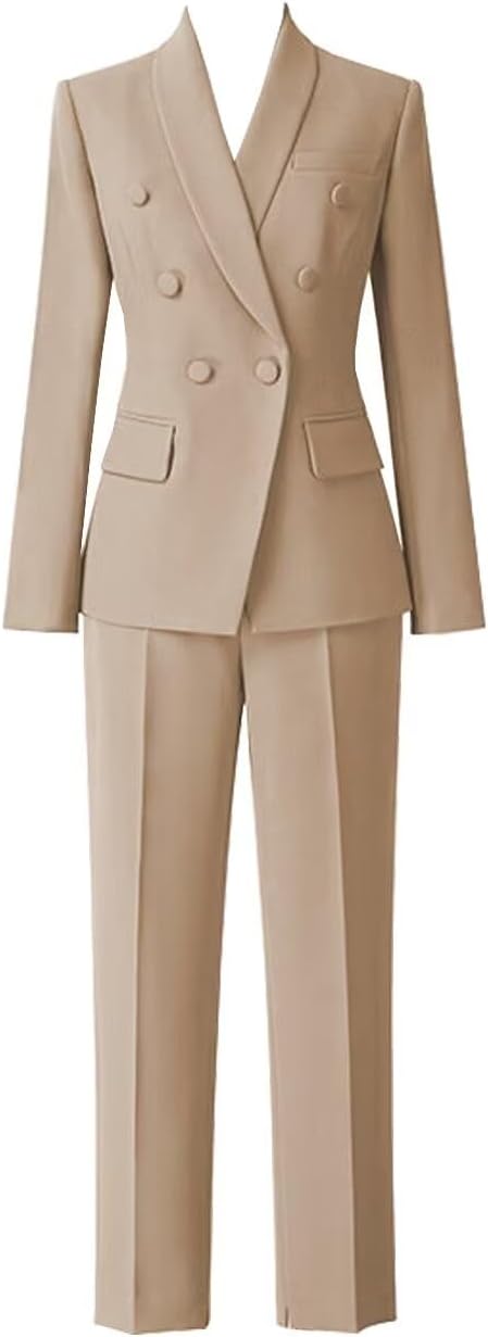 Womens 2 Pieces Pant Suit Set Long Sleeve Blazer Jacket Double Breasted Business Suit for Work
