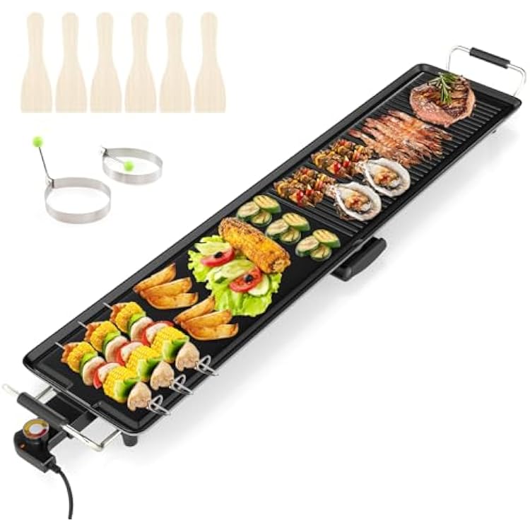 39.5 Extra Large Electric Griddle, Teppanyaki Grill wNonstick Surface, 4 Adjustable Temperature, Insulated Handles & Drip Tray, Indoor & Outdoor Tabletop Griddle for Party, Camping