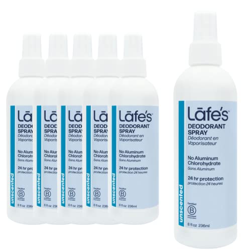 Lafes Natural Deodorant | Unscented Aluminum Free Natural Deodorant Spray | Vegan & Baking Soda Free | 6 Pack 8 oz each