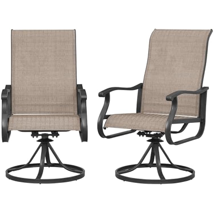 Amopatio Patio Swivel Chairs Set of 2, Outdoor Swivel Rocker Dining Chairs with All Weather Textilene High Back & Metal Frame, for Backyard Deck Lawn Garden, Brown