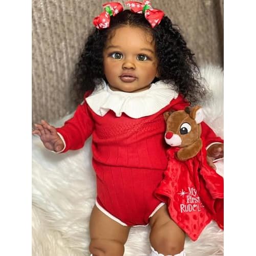 Angelbaby Black Reborn Baby Dolls Toddler Girl Huge Realistic Weigthed Soft Body Baby Doll with Brown Skin 26in African American Newborn Pippa Biracial Babies Dolls Real Life Reborn Child Toys Red