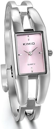 JewelryWe Womens Ladies Alloy Bracelet Wrist Watch Quartz Wristwatch Modern Rectangle Dial Dress Watch