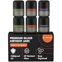 ONGROK Glass Storage Jar, 80ml, 6 Pack | UV Herb/Spice Jar with ChildResistant Lid, ColorCoded Glass Containers to Preserve Smell and Aroma