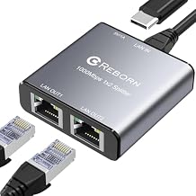 Reborn Ethernet Splitter 1 to 2 High Speed 1000Mbps, RJ45 Gigabit Ethernet Cable Splitter 1 to 2, LAN Splitter with USB Power Cable for Cat 5/6/7/8 Cable [2 Devices Simultaneous Networking]