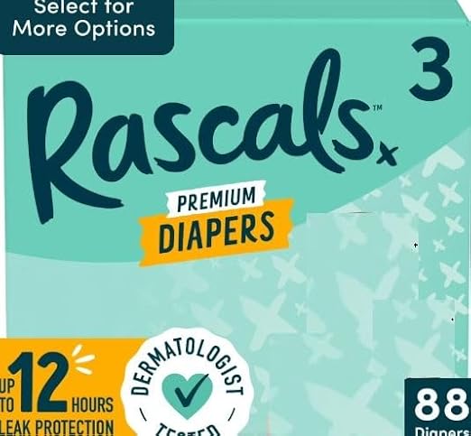 Rascals & Friends Premium Diapers, Size 3, 88 Count