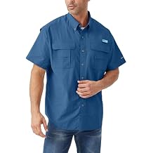 Tuna Men's Fishing Short Sleeve Shirts - UPF 50+ Sun Protection Quick-Dry Water-Resistant Botton Down Outdoor Camping